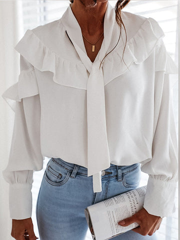 Airchics à volantée col lavallière manches longues élégant chemisier